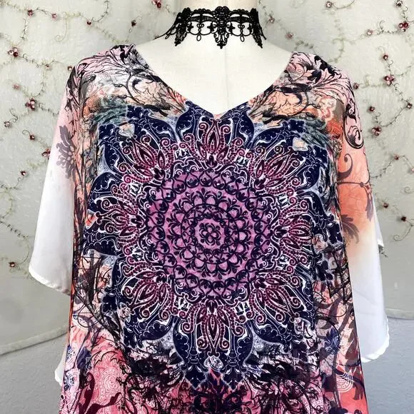 y2K Rhinestone Pink Mandala Butterfly Whimsigoth Fairycore Coquette Blouse Sz S - Picture 4 of 15